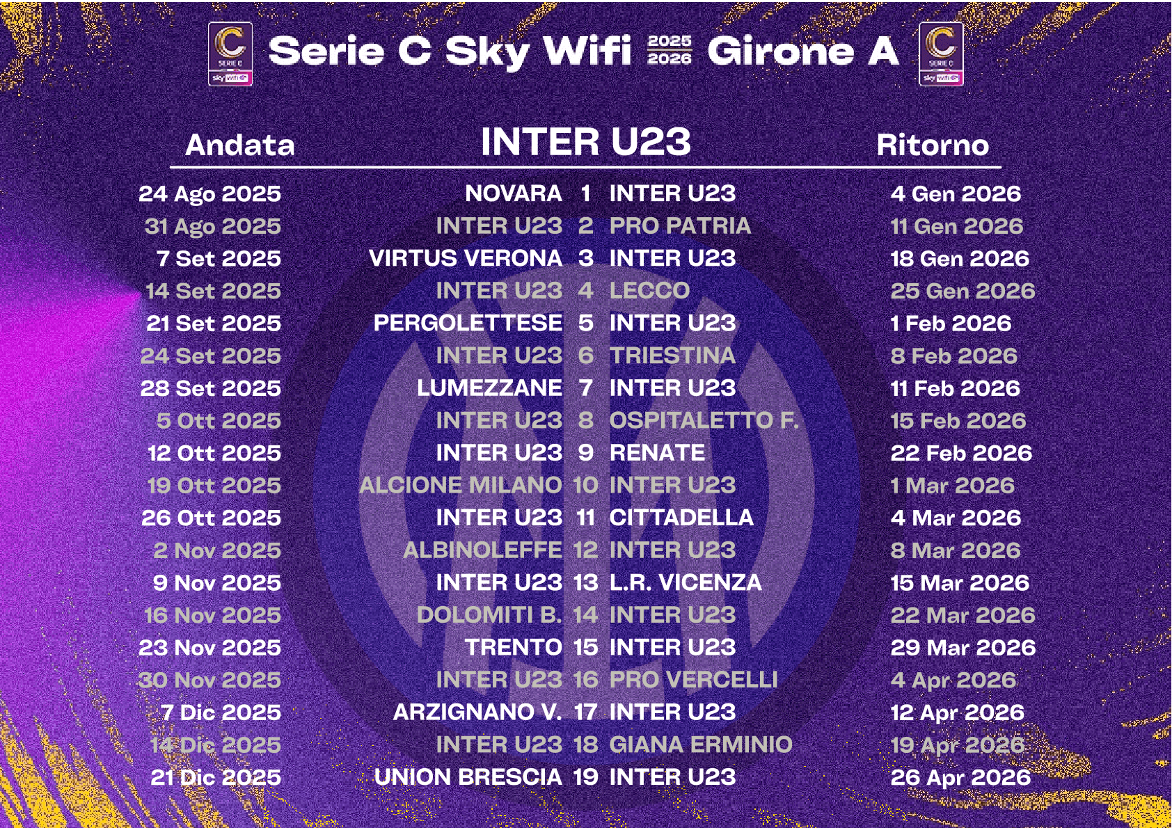 インテルU23 2025-2026シーズン 試合日程